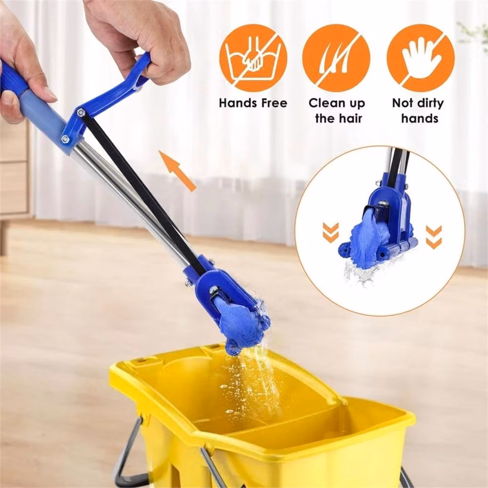 Nordara Super Absorbent Sponge Mop with Telescopic Stainless Steel Handle and Wringer, Blue – 3