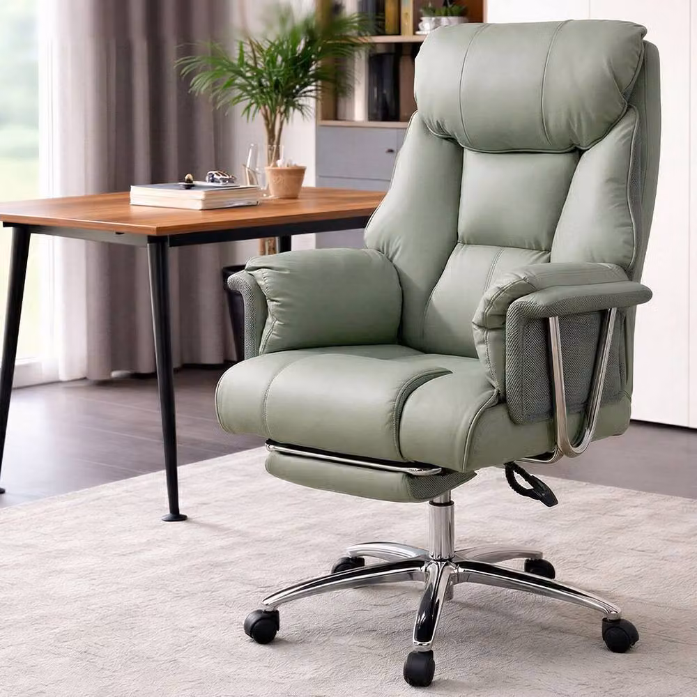 Levede Executive Office Chair in Green with Footrest, Ergonomic PU Leather Recliner and 360 Degree Swivel – 3