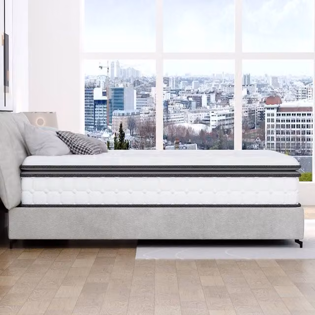 Rolipo Double Hybrid Mattress with 7-Zone Support, Medium Firm, White, W: 140 cm, D: 200 cm, H: 22 cm