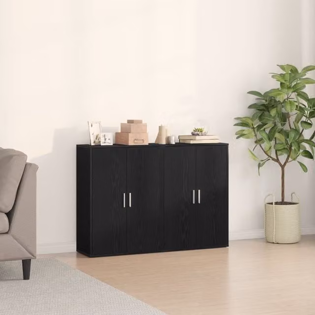 Berkfield Home Set of 2 Black Oak Sideboards in Engineered Wood, W/D/H: 60 x 31 x 84 cm