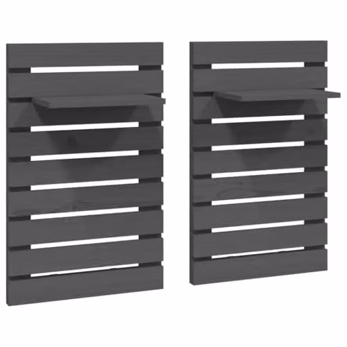 vidaXL Set of 2 Grey Solid Pine Wood Wall-Mounted Bedside Shelves – 1