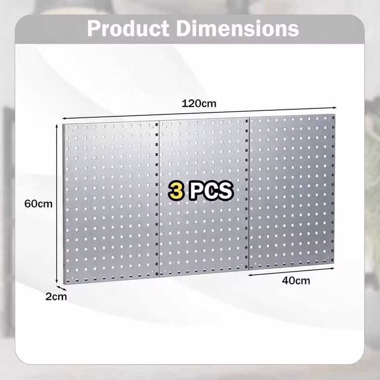 VOGREX Wall-Mounted Metal Pegboard Organizer, 3 Boards, Silver