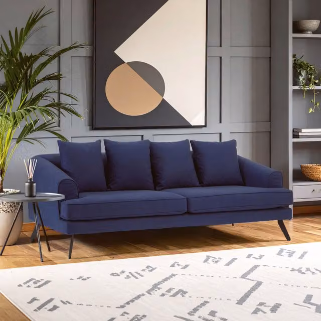 Orsina Mid Century 3 Seater Navy Blue Fabric Sofa – 2
