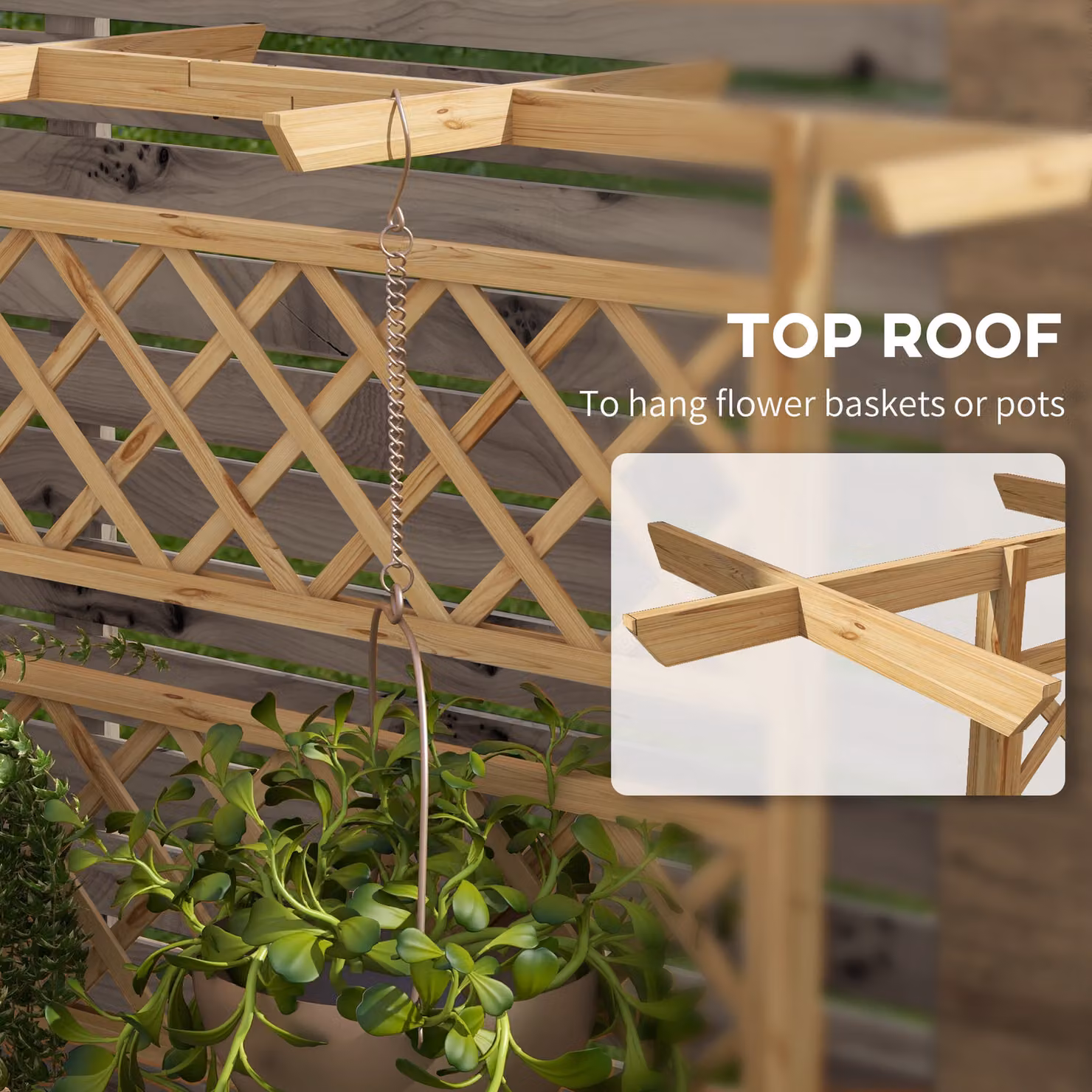 Outsunny Wooden Raised Garden Planter Box with Decorative Trellis for Climbing Plants, Brown/Beige, W/D/H: 183 x 55 x 99 cm – 4