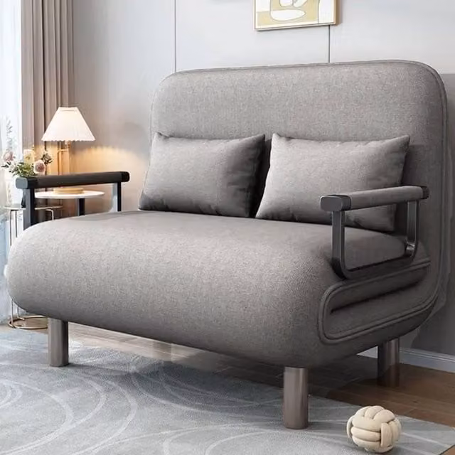 FORGEVIO Grey Fabric Folding Sofa Bed Sleeper with Upholstered Metal Frame