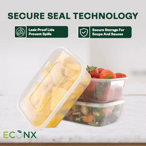 ECONX 200 Piece Airtight Plastic Food Storage Containers with Lids, 650ml, Transparent – 4