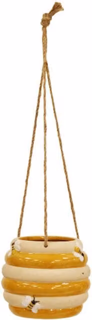 Betley Butterfly Ceramic Honeybee Hanging Planter, Yellow and White, Diameter: 15 cm