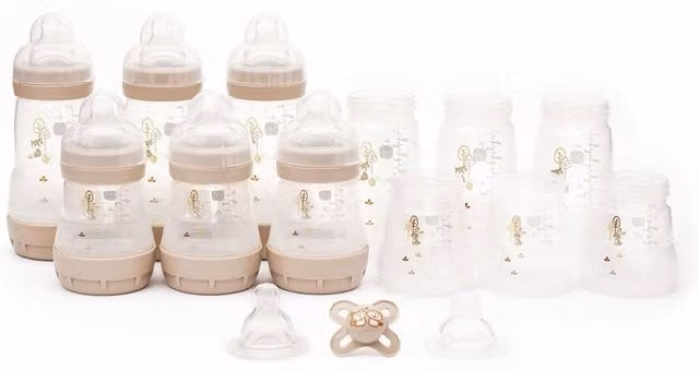 MAM Baby Easy Start 17 Piece Newborn Feeding Set in White and Beige
