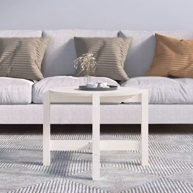 Berkfield Home Beautiful Round White Solid Pine Wood Coffee Table, Diameter: 62.5 cm, Height: 45 cm – 1
