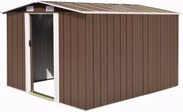 Berkfield Home Brown Metal Garden Shed with Sliding Doors and Side Vent, W: 298 cm, D: 257 cm, H: 178 cm
