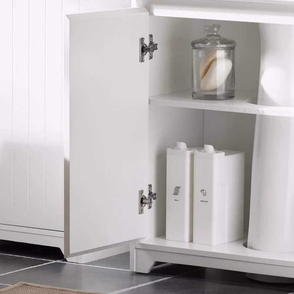 SoBuy Modern White Under Sink Bathroom Cabinet with Soft Close Hinged Doors and Internal Shelves – 3