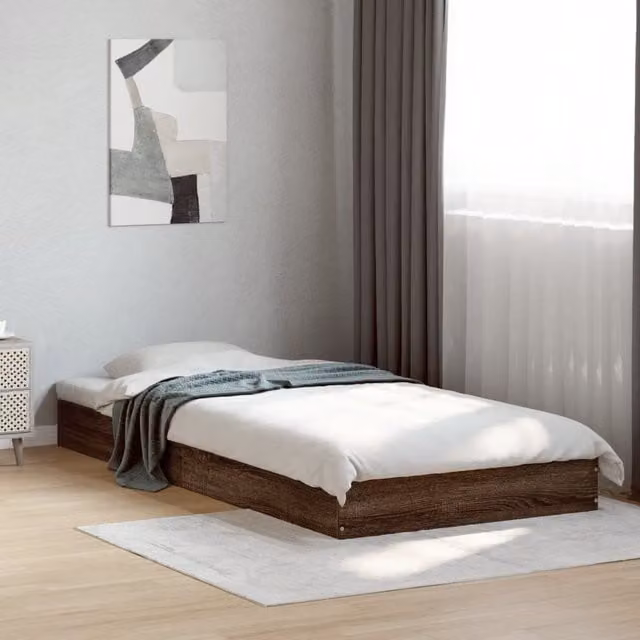 Berkfield Home Small Single Bed Frame in Brown Oak Engineered Wood, W/D/H: 75 x 190 cm – 1