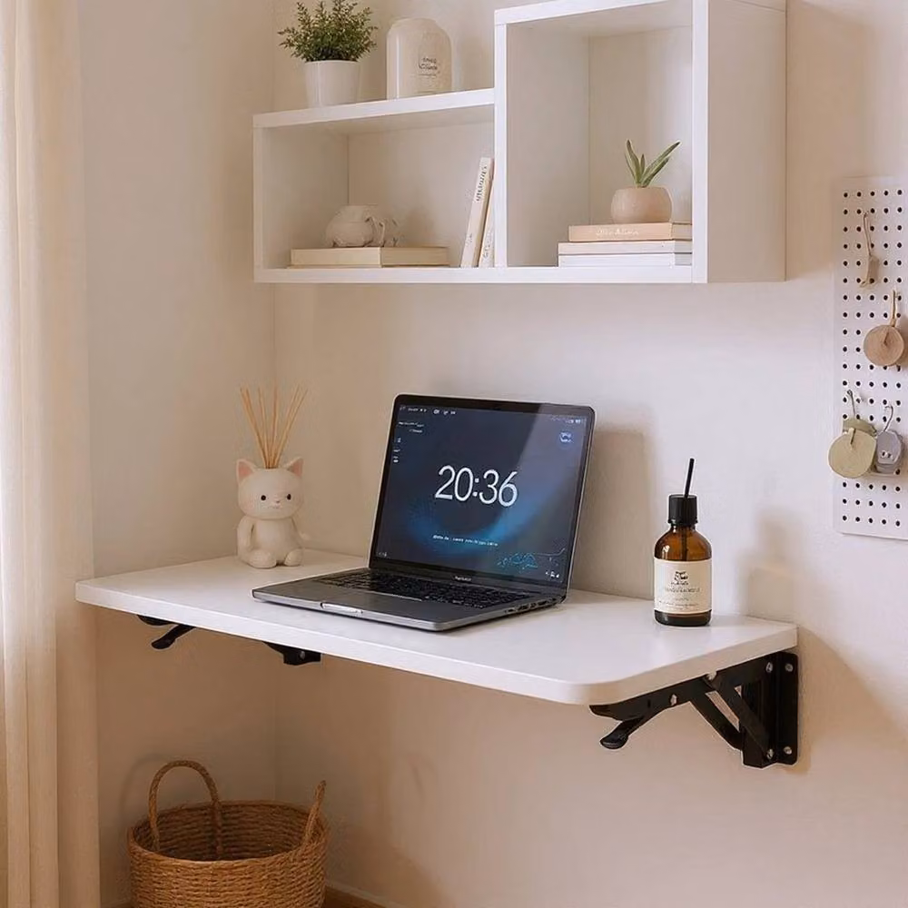 FORGEVIO White Folding Wall Mounted Dining Table and Shelf, W: 75 cm, D: 24 cm – 2