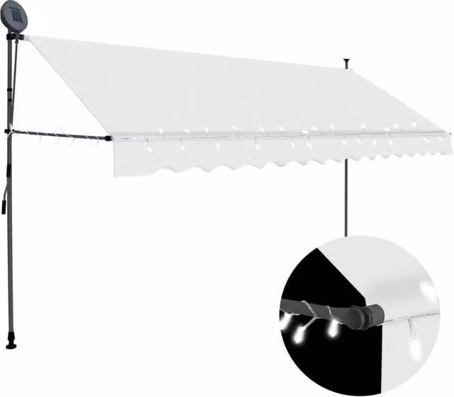 Berkfield Home Manual Retractable Awning with LED, Beige and White, Width: 350 cm