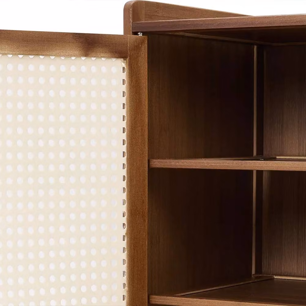 Havendro Brown Wooden Shoe Cabinet with Double Rattan Doors, W/D/H: 94 x 32 x 60 cm – 4