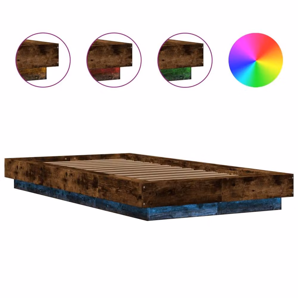 Berkfield Home Modern Bed Frame with LED Under-Bed Lighting and USB Charging Port in Smoked Oak Brown, W/D/H: 100 x 200 cm – 4