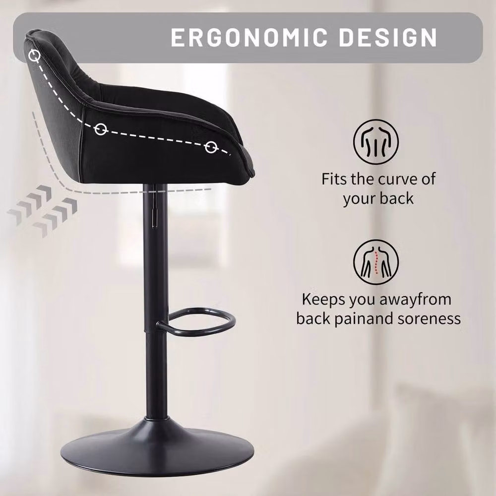 PAWNORA Set of 2 Black Velvet Breakfast Bar Chairs with Metal Frame and Armrests – 4