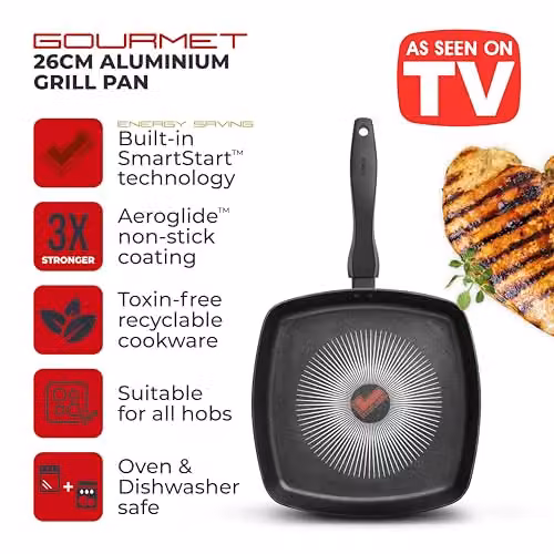 Tower SmartStart Gourmet 26cm Aluminium Non-Stick Grill Pan, Black – 2