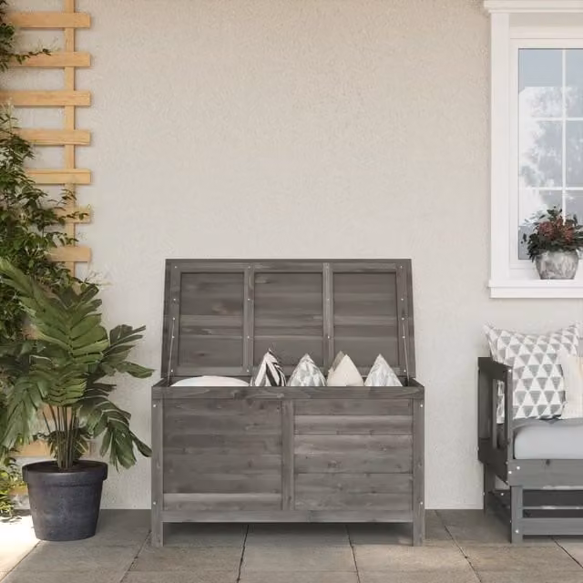 Berkfield Home Garden Storage Box in Anthracite and Black Solid Fir Wood, W/D/H: 99 x 49.5 x 58.5 cm