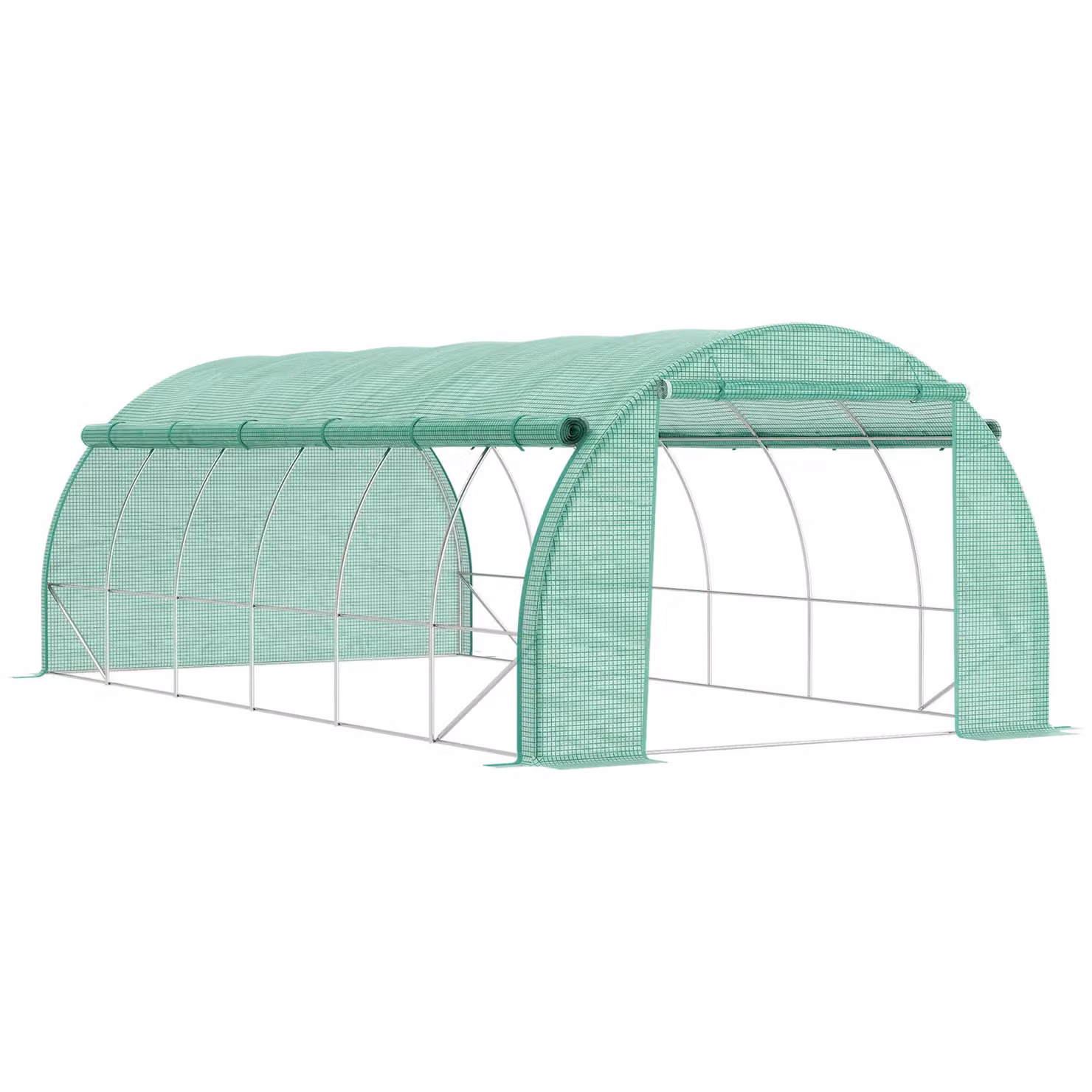 Outsunny Green Polytunnel Greenhouse with Steel Frame, Roll-up Side Walls and Mesh Windows, W/D/H: 600 x 300 x 200 cm – 2