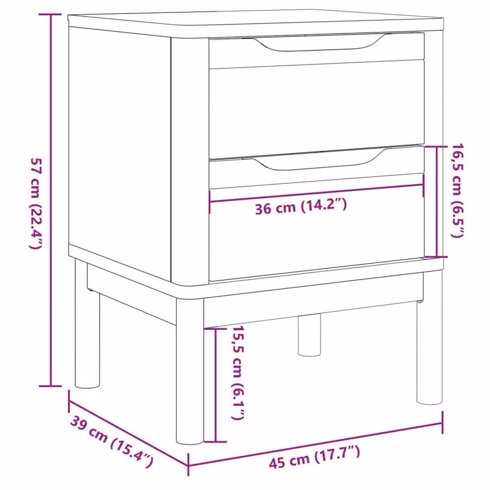 Berkfield Home Beautiful Floro Bedside Cabinet, Wax Brown Solid Pine Wood, W/D/H: 45 x 39 x 57 cm – 3