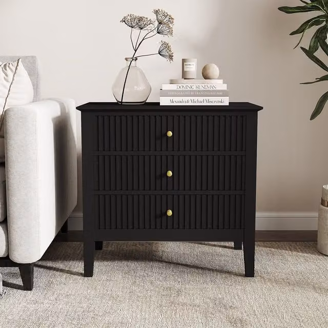 Melody Maison Large 3 Drawer Bedside Table in Black Hales Black Range – 1