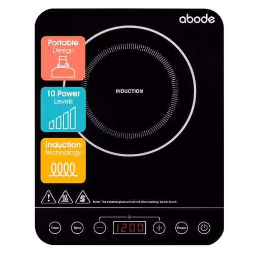 Abode AINDH1002 Portable Single Induction Hob in Black with Digital Touch Control, 2000W, 10 Heat Settings and Timer – 9