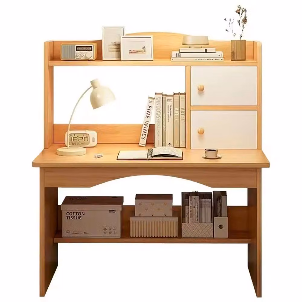 SPETLEK Brown Solid Wood Writing Desk with Storage Shelf – 4