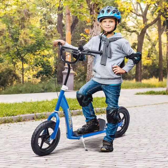 HOMCOM Blue Kids Stunt Push Scooter with Height Adjustment and Brake