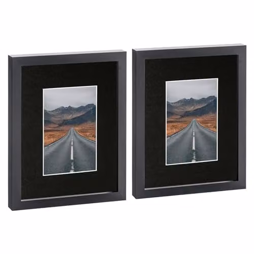 Nicola Spring Pack of 2 Black Rectangular Photo Frames with White 4 x 6 inch Mounts and Glass Aperture