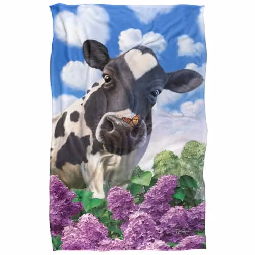 JQ Licensing Jlo Cow and Butterflies Garden Silky Touch Super Soft Fleece Throw Blanket, Multicolour, W: 91 cm, D: 147 cm – 1