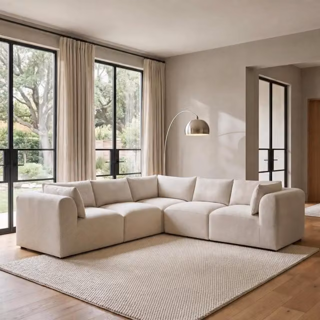 Furniturebox UK Drift 4 Seater Modular Corner Sofa in Cream Boucle Fabric