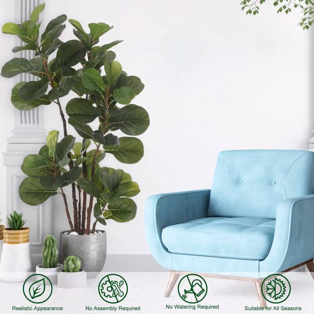London Boutique 120cm Artificial Fiddle Leaf Fig Tree in Green – 4