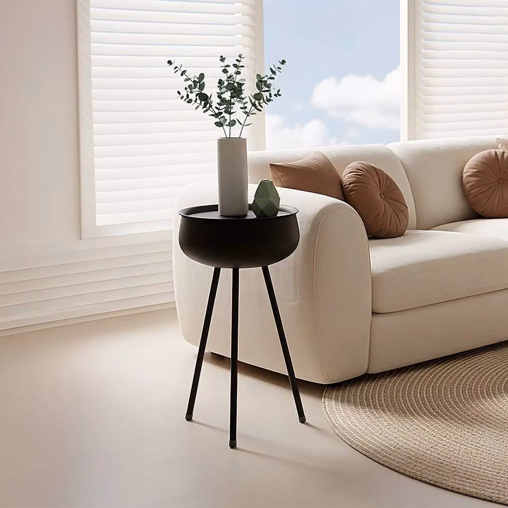 FORGEVIO Black Round Metal Side Table, W/D/H: 36 x 36 x 60 cm – 4