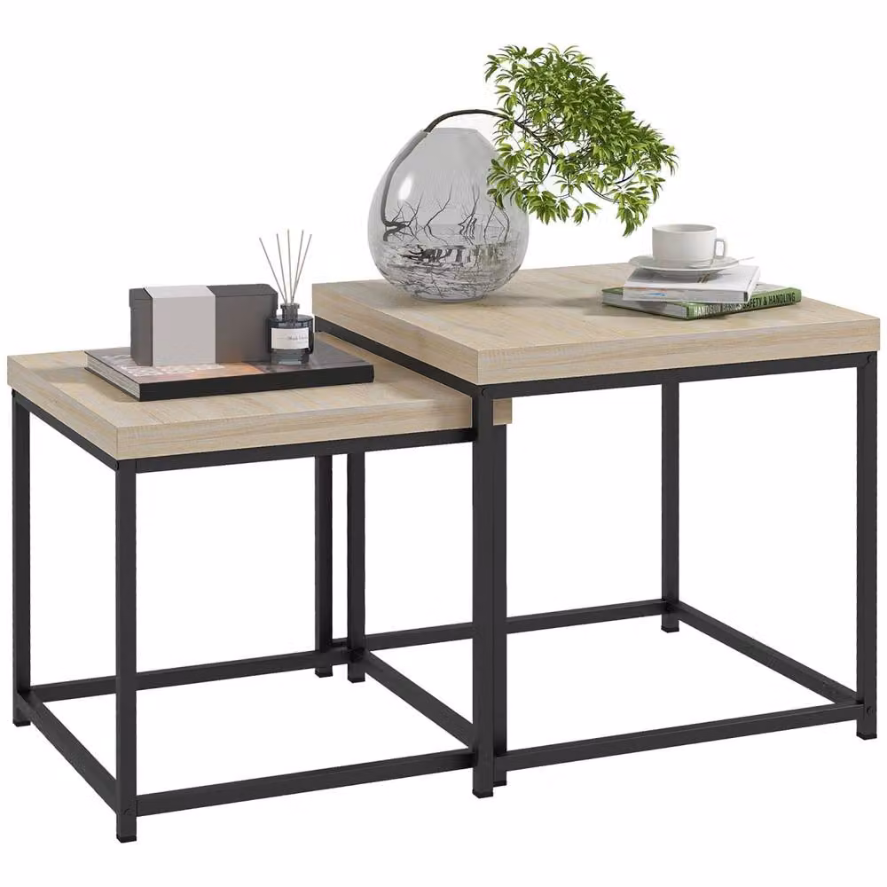 Wyld Haus Vattesa Set of 2 Nesting Coffee Tables in Light Oak Effect – 2