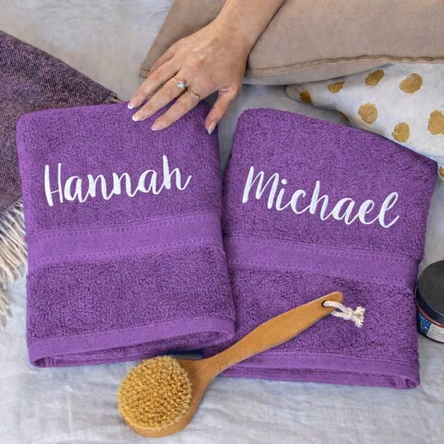 Duncan Stewart Personalised Purple Cotton Terry Bath Towel Set for Adults – 1