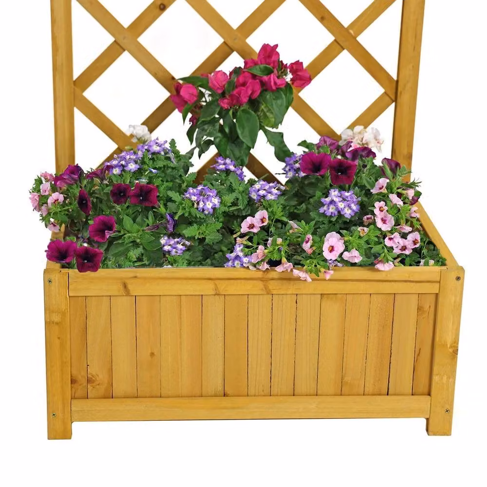 NESTLUNE Wooden Raised Garden Bed with Lattice in Brown, W: 160 cm, D: 60 cm, H: 40 cm – 3