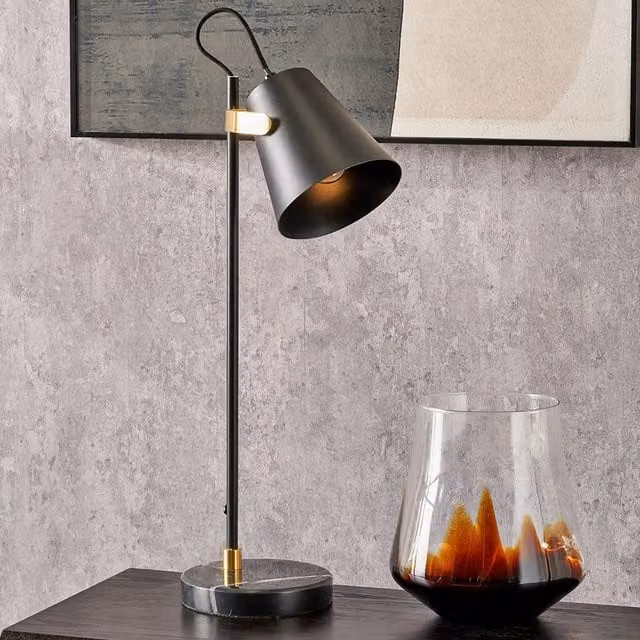 Pacific Lifestyle Adjustable Metal Task Table Lamp in Black and Gold/Brass