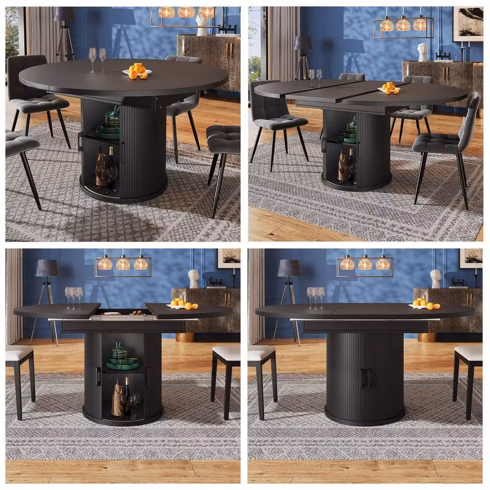 BTM Extendable Round Dining Table in Black, Seats 6, W/D/H: 118 x 118 x 76.8 cm – 2