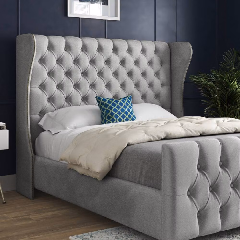 KDMD Kilburn Grey Soft Velvet Upholstered Designer Bed Frame, Size: King (180 x 200 cm) – 4