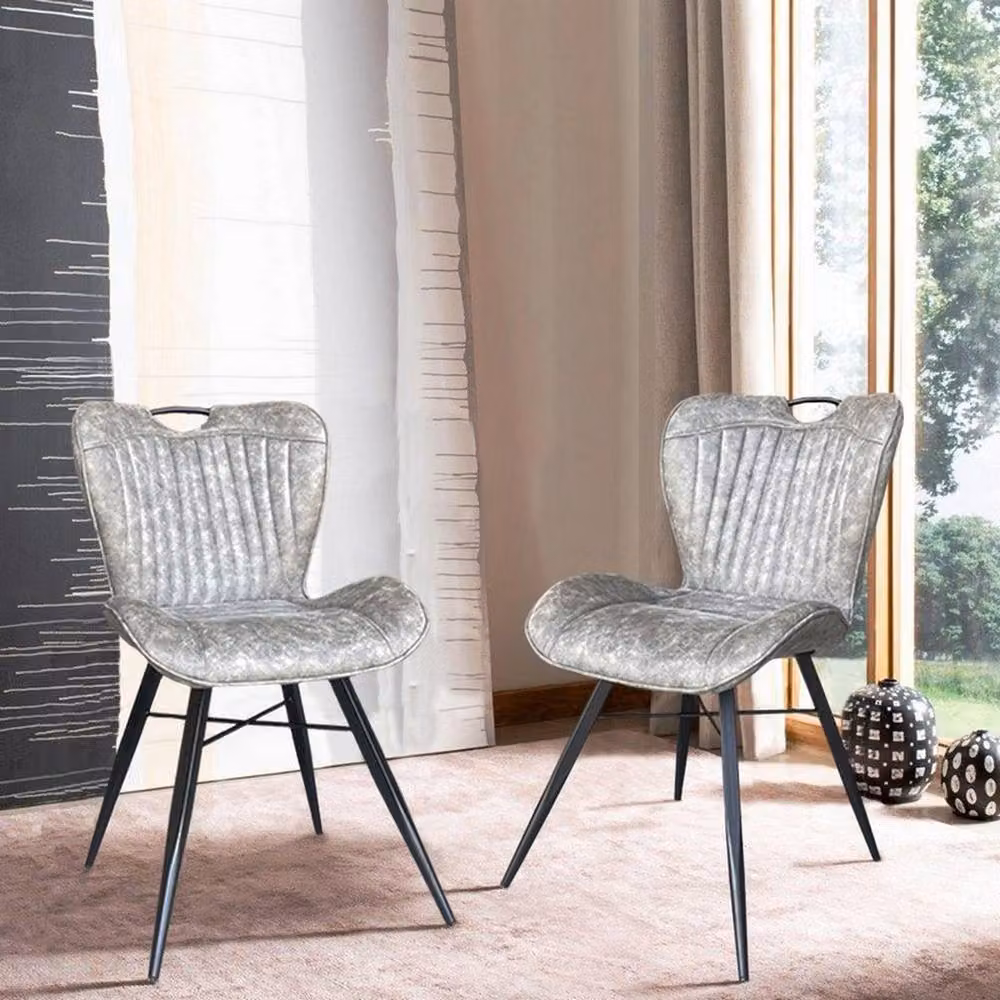 Jaipur Furniture Ltd Set of 2 Modern Dining Fabric Chairs with Metal Legs in Grey and Black – 2