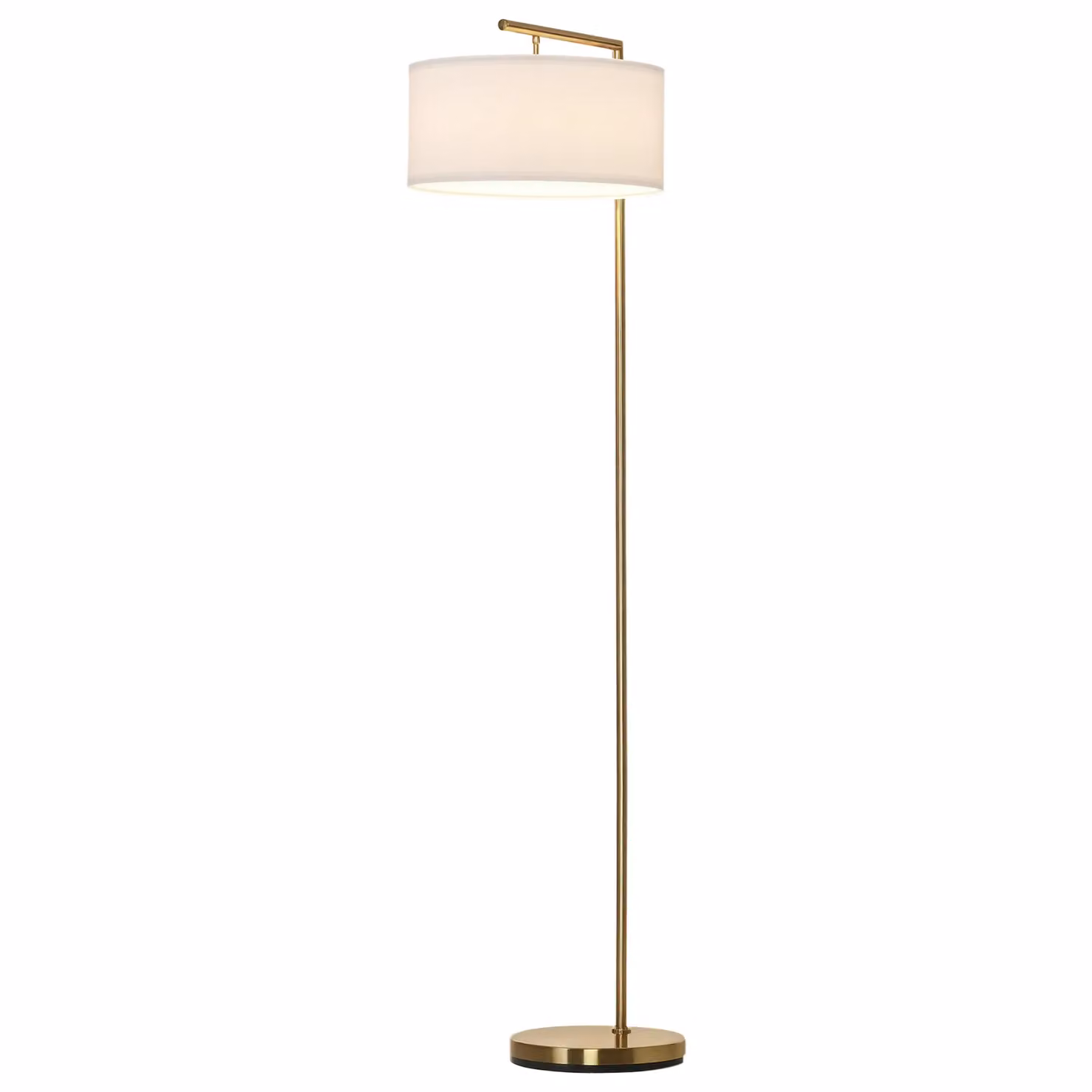 HOMCOM Modern Tall Floor Lamp with White Fabric Cylinder Shade and Gold Brass Metal Base, H 153 x W 37 x D 47 cm – 2