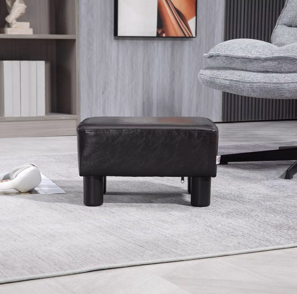 STILVORA Modern Rectangular Footstool with Wooden Frame and Brown Synthetic Leather – 2