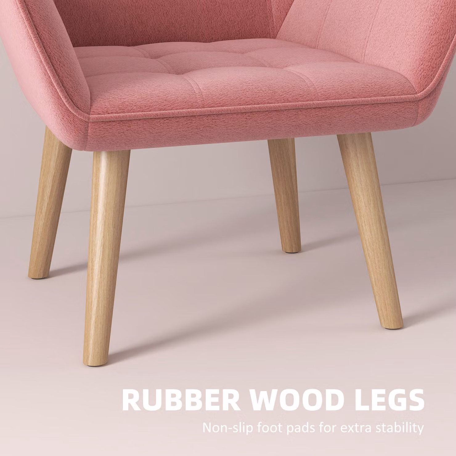 HOMCOM Pink Velvet Accent Armchair with Wide Arms and Rubberwood Legs – 4
