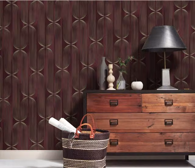 Erismann Orbit Lines Embossed Geometric Abstract Vinyl Wallpaper in Taupe and Purple