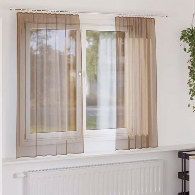 Berkfield Home Transparent Voile Fabric Panel Curtains with Rod Pockets, 2 Pack, Brown – 1