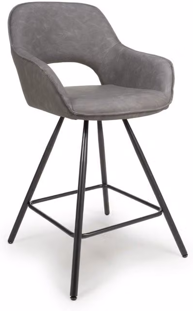 Shankar Pair of Modern Anthracite Synthetic Leather and Metal Dining Chairs