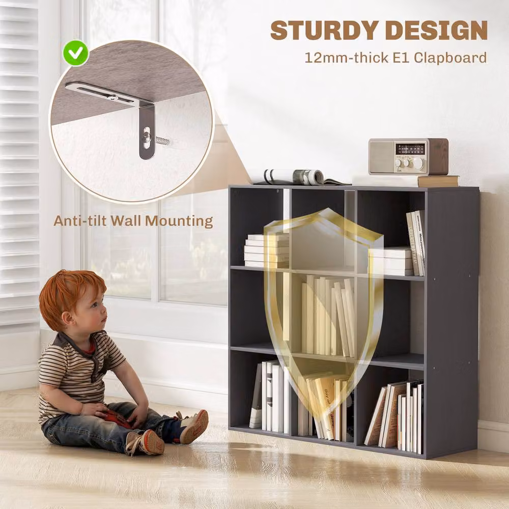 STILVORA Modern Freestanding Storage Shelf with 9 Open Cubes in Matt Grey – 6