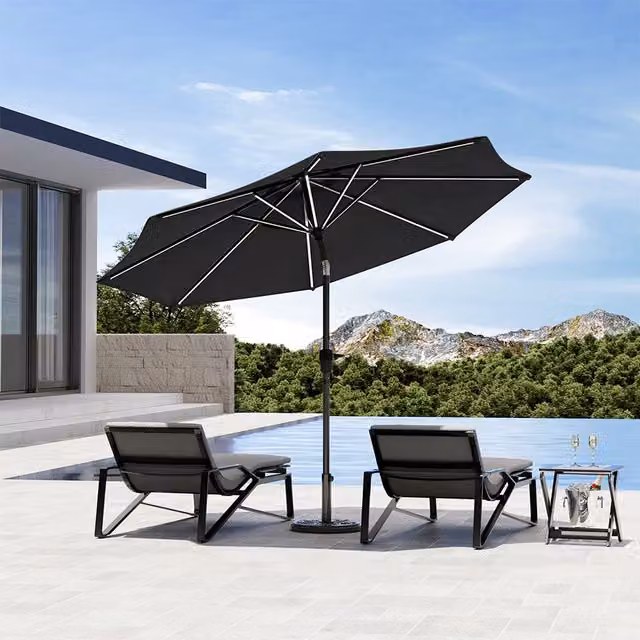 Komore Black Outdoor Patio Umbrella Parasol with Concrete Base
