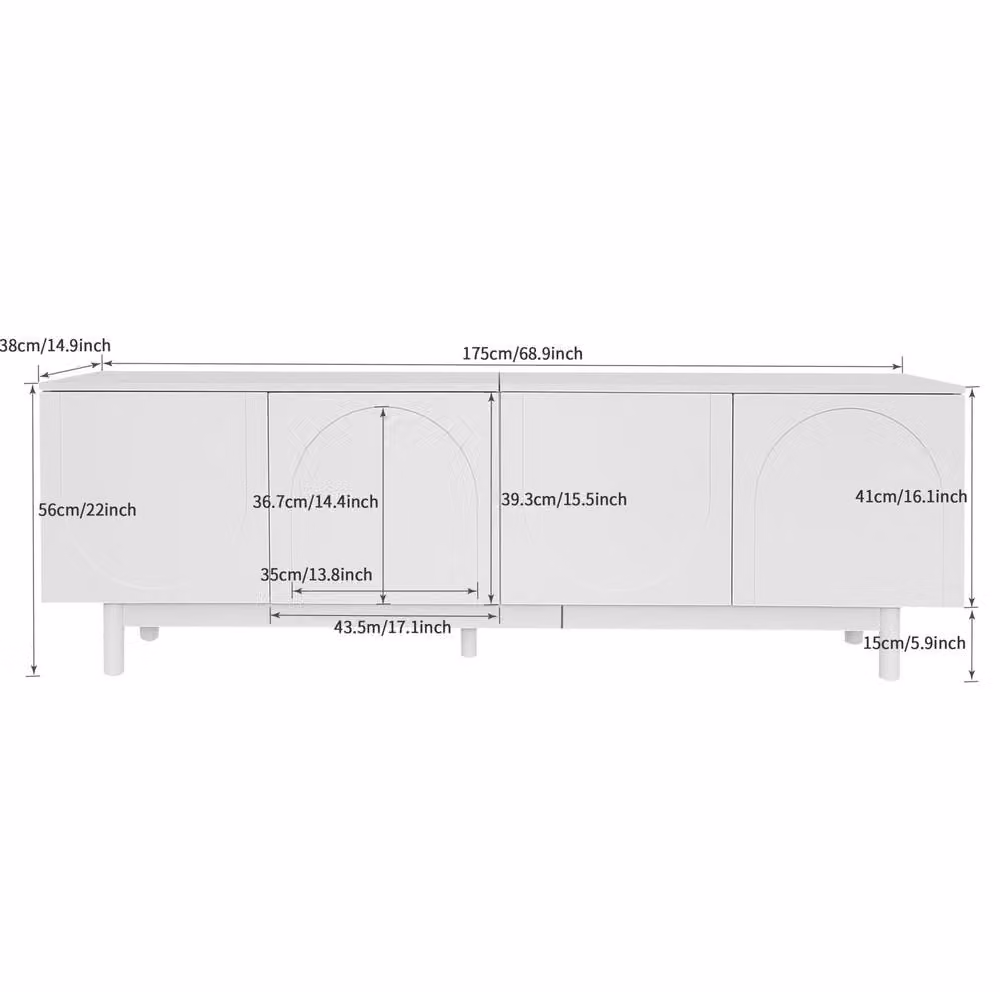 STILVORA Modern White TV Cabinet with 4 Doors and Adjustable Shelves, W/D/H: 175 x 56 x 56 cm – 3